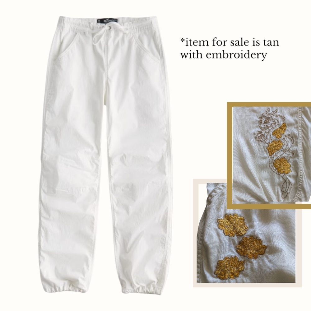 🤍💛 Hollister 100% Lyocell Adjustable Rise Baggy Parachute Pants, M, NWT 🐉